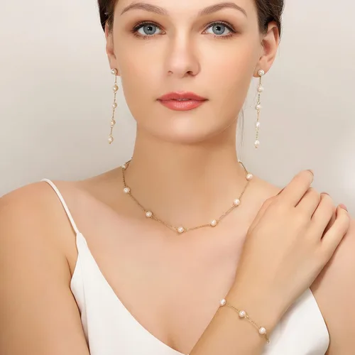 Miniatura 5 de Pulseras de perlas de oro para mujer, pulsera delicada de 14 quilates, pulsera ajustable a la moda, joyería vintage delicada de San Valentín