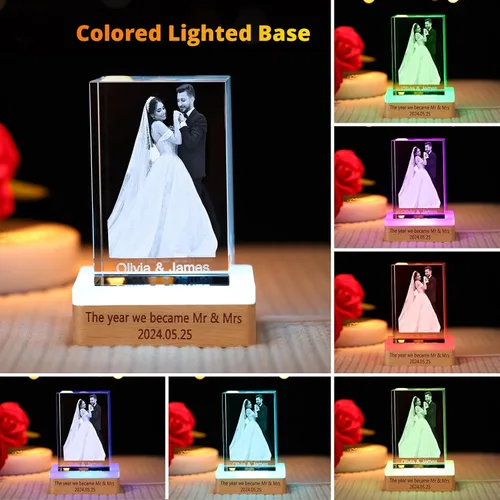 Miniatura 2 de Nameinhea Foto personalizada en cristal 3D con texto, marcos de fotos de cristal personalizables, regalo personalizado con tu propia foto