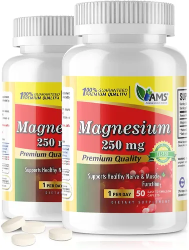 America Medic & Science Magnesio 250 mg (100 comprimidos) | Paquete de 2 botellas | Suplemento de óxido de magnesio para hombres y mujeres | Apoya