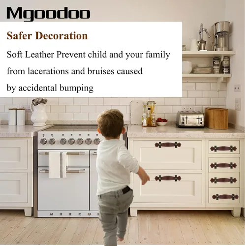 Miniatura 3 de Paquete de 5 tiradores de cuero para cajones, 6 pulgadas, hechos a mano, de cuero, para niños, pomos de cajón suaves para reemplazo de muebles