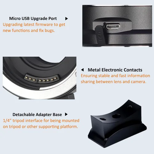 Miniatura 6 de Adaptador de lentes de enfoque automático EF-M1 de metal compatible con lentes Canon EF para cámaras Iumix/oIympus/bmpcc Micro Cuatro Tercios (M4/3)