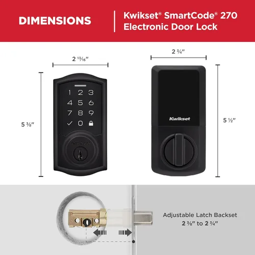 Miniatura 9 de Kwikset SmartCode 270 - Cerradura de puerta con teclado táctil electrónico sin llave y cerradura de seguridad con auto-bloqueo, códigos de usuario