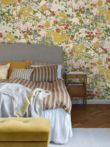 Miniatura 6 de Papel tapiz floral para despegar y pegar, papel de pared bohemio, extraíble, impermeable, verde/amarillo/azul, papel de contacto para dormitorio