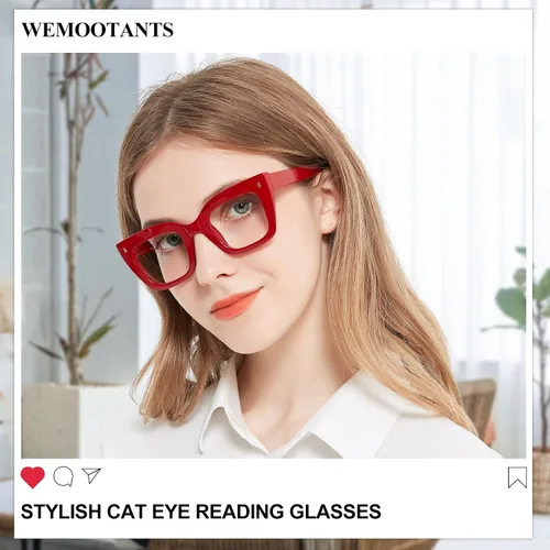 Miniatura 2 de Gafas de lectura de gran tamaño para mujer, lectores gruesos de ojo de gato con bisagras de resorte 1.0 1.25 1.5 1.75 2.0 a 4.0 A Rojo