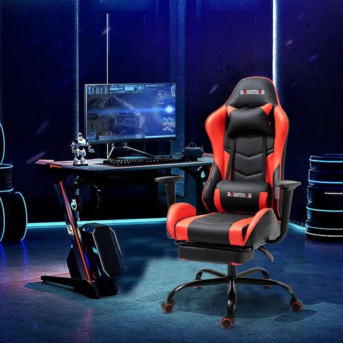 Miniatura 2 de Silla de masaje para juegos con reposapiés, silla de carreras de video, silla de computadora con respaldo alto, silla de computadora reclinable