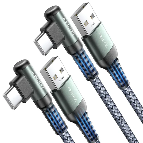 Miniatura 11 de AINOPE Cable USB a USB C [2 unidades, 6.6 pies] 3.1A tipo C cargador de carga rápida, cable USB C en ángulo recto para iPhone 17 Carplay, Galaxy Gris