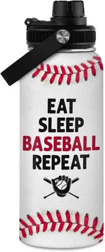 Miniatura 10 de Botella de agua de béisbol – Botellas deportivas aisladas de acero inoxidable de 32 onzas con tapa – Hombres amantes del béisbol jugador aficionado