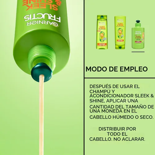 Miniatura 4 de Garnier Fructis Sleek & Shine Crema acondicionadora sin enjuague para cabello encrespado y seco, queratina vegetal + aceite de argán, 10.2 onzas