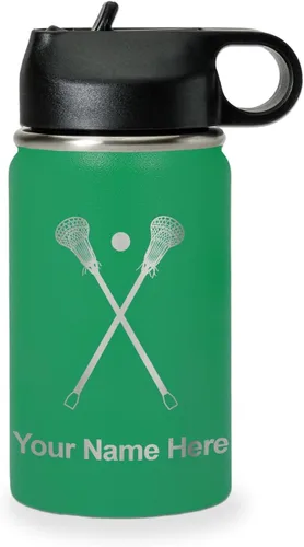 Miniatura 63 de LaserGram Botella de agua personalizada, palitos de lacrosse, acero inoxidable de doble pared aislada al vacío con popote superior, regalo grabado