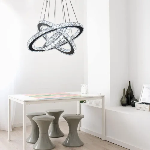Miniatura 7 de Lámparas de araña LED de cristal modernas, lámparas colgantes con anillos (blanco frío 30/40/50 cm)