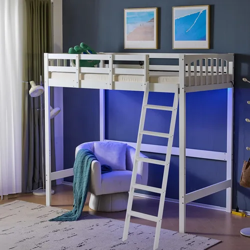 Miniatura 13 de VINGLI - Cama tipo loft baja de 47'' para junior con escaleras, cama de madera tamaño individual para adultos, niños y adolescentes jóvenes, sin