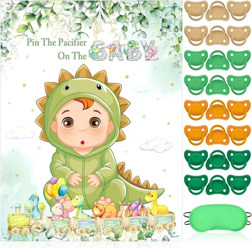 Miniatura 18 de Faccito Pin The Chupete - Juego de baby shower, decoración de fiesta de baby shower, incluye póster grande, 24 calcomanías para chupete, juego