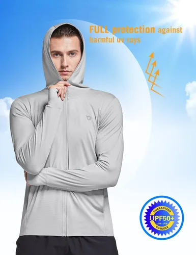 Miniatura 6 de baleaf Chaqueta ligera con capucha y cremallera completa UPF 50+ para hombre, camisa de enfriamiento de manga larga con bolsillo, senderismo, pesca