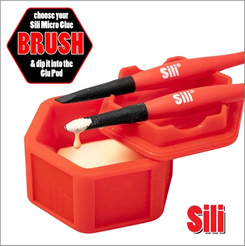 Miniatura 3 de Sili Cápsula de pegamento y 3 cepillos de micro pegamento Sili con tapa sellable multipropósito/soporte para cepillos de pegamento • Punta fina •
