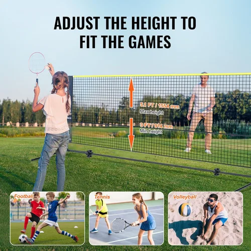 Miniatura 5 de VEVOR Badminton Net, Height Adjustable Volleyball Net, Wide Foldable Pickleball Net, Portable Easy Setup Tennis Net Set with Poles, Stand and Carry