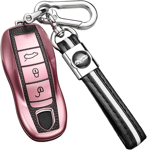 Miniatura 9 de SANRILY Funda de cuero para llave Porsche Remote Key Case Shell Key Holder con llavero, Verde