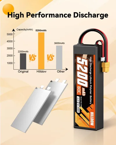 Miniatura 4 de Hilldow 11.1V 5200mAh Lipo Battery 3S 80C Hard Case RC Battery with XT60 Connector for RC Car Truck Boat Airplane Quadcopter Helicopter Racing Hobby