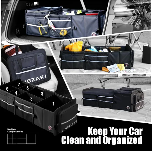 Miniatura 7 de LIBZAKI - Organizador de almacenamiento para maletero de automóvil, caja de almacenamiento plegable para auto, camión, SUV, color negro
