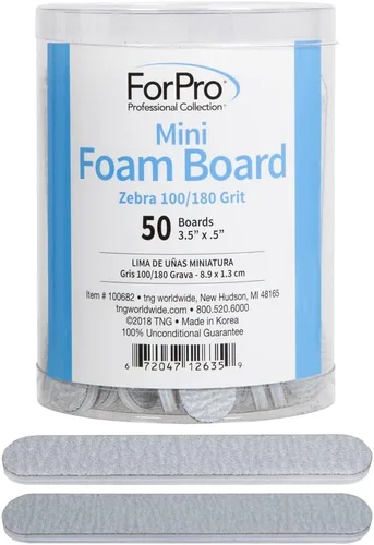 ForPro Professional Collection Mini tablero de espuma, cebra, grano 100/180, lima de uñas de manicura de doble cara, 3.5 pulgadas de largo x .5