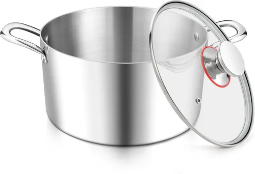 E-far Olla de 4 cuartos de galón, olla de cocina de acero inoxidable de tres capas con tapa de vidrio y asas remachadas, olla de metal para pasta y