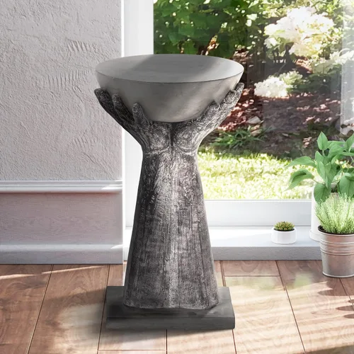 SUNBURY Mesa auxiliar para exteriores, mesa auxiliar de hormigón en forma de mano de 24 pulgadas de alto, extremo de patio decorativo para exterior,