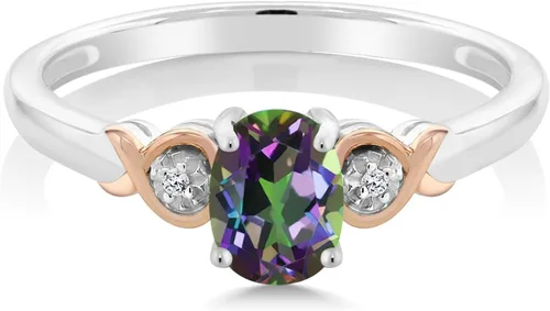 Miniatura 8 de Gem Stone King Anillo de compromiso de plata de ley 925 y oro rosa de 10 quilates, piedra preciosa ovalada de 0.276 x 0.197 in, con acento