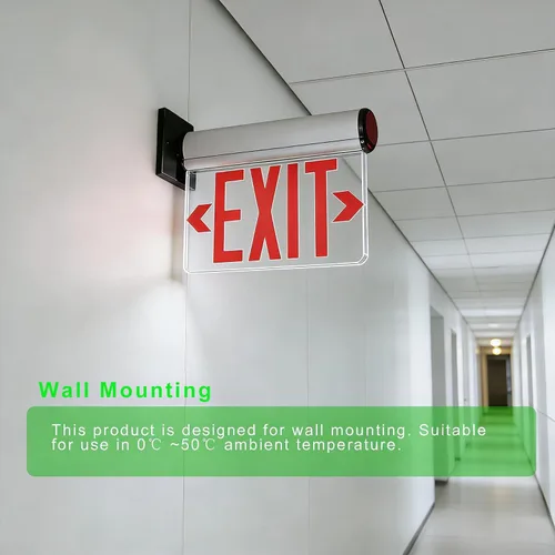 Miniatura 7 de Letrero de salida de emergencia LED con batería de respaldo con certificación UL, montaje en techo de pared, panel acrílico transparente