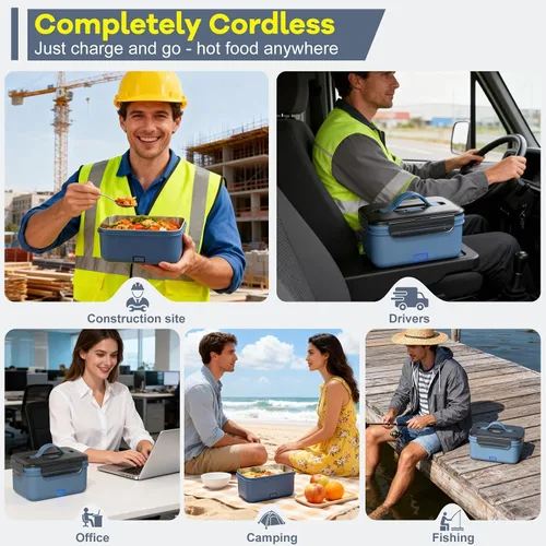 Miniatura 6 de Monteka Fiambrera eléctrica inalámbrica para adultos, calentador de alimentos portátil recargable de 1.8L, lonchera calentada, regalos de elefante