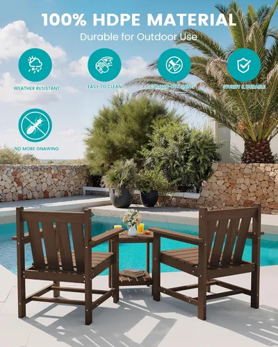 Miniatura 6 de SERWALL juego de muebles de patio bistró de 3 piezas, juego de sillas Adirondack para todo clima con mesa auxiliar, juego de muebles de patio