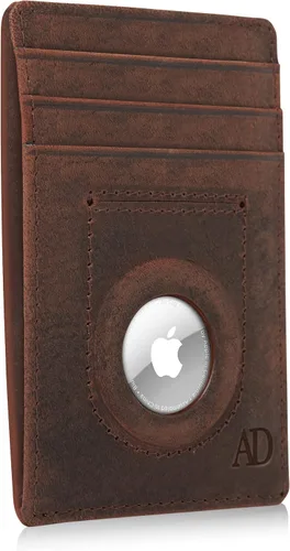 Access Denied Funda delgada para AirTag de cuero genuino con bloqueo RFID, regalos para hombres, Crazyhorse café, Minimalista