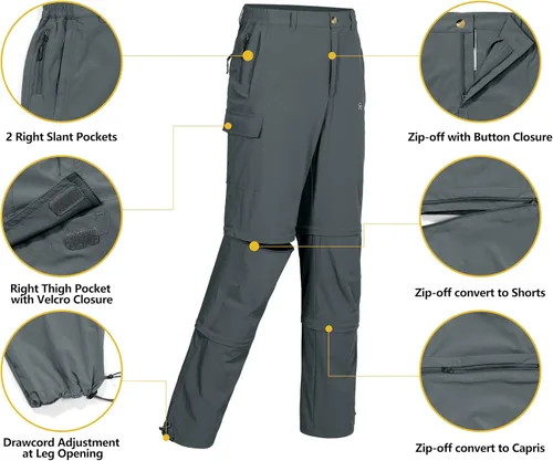 Miniatura 4 de Little Donkey Andy Pantalones convertibles elásticos para hombre, pantalones de senderismo de secado rápido con cremallera, protección UV, ligeros
