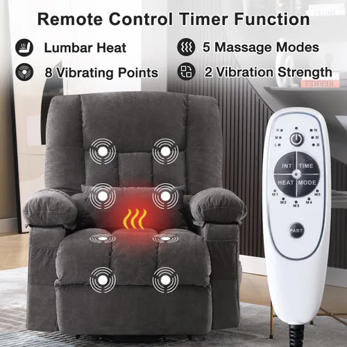 Miniatura 3 de MAHOMICO Silla reclinable eléctrica para personas mayores con funciones de masaje por vibración y calefacción, sofá reclinable eléctrico individual
