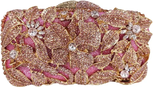 Boutique De FGG Elegante flor mujer cristal noche embrague bolsos boda fiesta nupcial Rhinestone bolso monedero