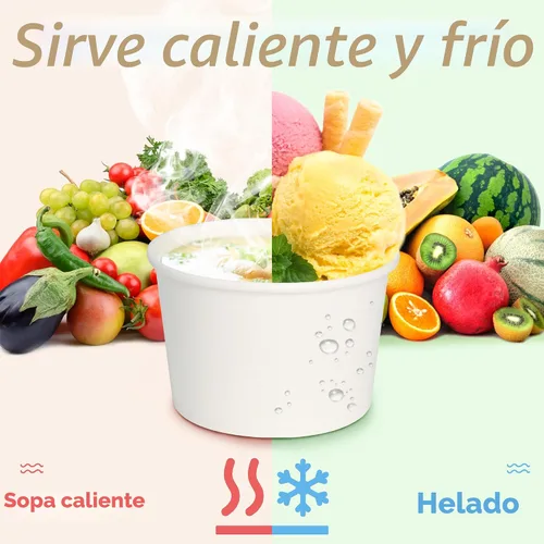 Miniatura 6 de ESSENTIAL Tazas de helado de papel con tapas, 50 piezas de 8 onzas, cuencos desechables de postre con tapas para alimentos calientes o fríos