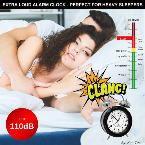 Miniatura 2 de Reloj despertador Atomic Retro Twin Bell para dormitorios. Reloj despertador fuerte para personas que duermen mucho tiempo perfecto para dormitorio