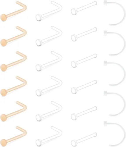 Miniatura 12 de QWALIT - Pendientes de nariz transparentes en forma de L, retenedor de piercing flexible, hueso nasal, color de piel, retenedor de piercing