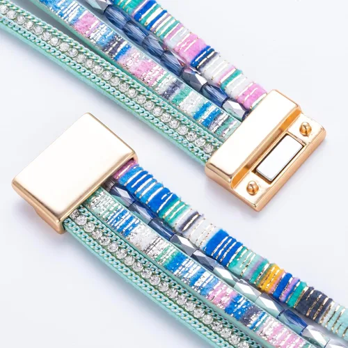 Miniatura 233 de FANCY SHINY - Pulsera de cuero estilo bohemio, pulsera de cuentas de cristal con cierre magnético, regalos de joyería para mujer