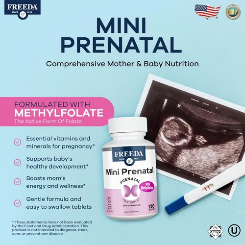 Miniatura 2 de FREEDA Mini vitamina prenatal – Kosher Prenatals – Pequeñas tabletas fáciles de tragar – Vitaminas prenatales con hierro, ácido fólico