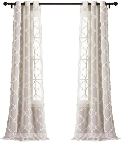 Lush Decor Avon Trellis - Par de paneles de cortinas transparentes con ojales para ventana, 38 pulgadas de ancho x 84 pulgadas de largo, color beige