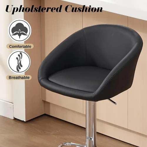 Miniatura 4 de Juego de 2 Taburetes de Bar, Taburetes de Bar Giratorios de Terciopelo Modernos Ajustables en Altura de Mostrador, Silla de Isla con Base de Metal