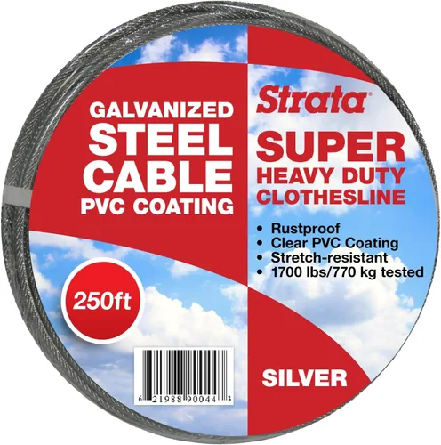 Strata Tendedero súper resistente para exteriores – 250 pies resistente al óxido y recubierto de PVC, suave para la lavandería, fácil de instalar,
