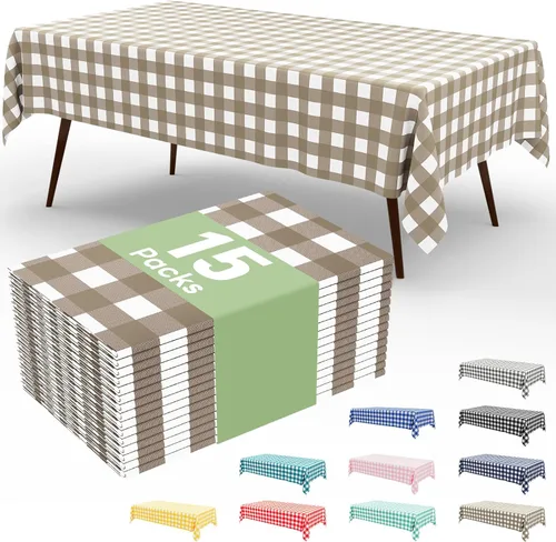 Miniatura 46 de misaya 3 paquetes de manteles desechables de búfalo, mantel de plástico impermeable de 54 x 72 pulgadas, manteles rectangulares a cuadros caqui