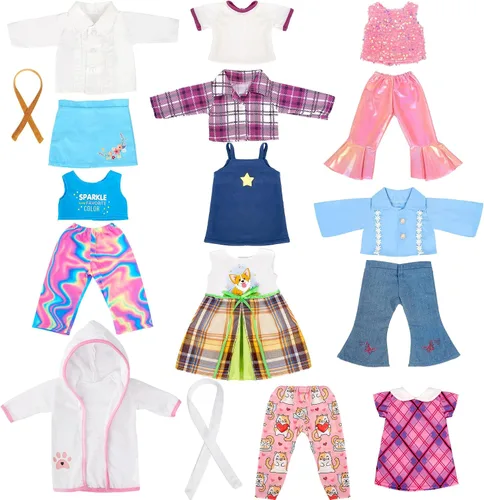 Miniatura 7 de WONDOLL Ropa de muñeca americana de 18 pulgadas, 8 juegos de ropa y accesorios para muñecas de 18 pulgadas, juguetes de vestir para niñas y niños