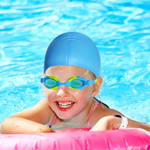 Miniatura 7 de Gorro de natación para niños y niñas, gorro de natación de silicona para cabello corto con gafas de natación y clip para la nariz, gorras de baño