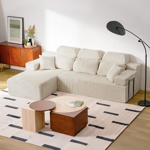 Miniatura 8 de Sofá Seccional Cloud Sin Estructura con Otomana, Sofá Modular en Forma de L con Cojín de Capas, Sofás Cómodos y Esponjosos para Sala de Estar, Sin