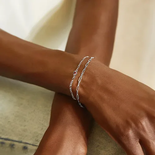 Miniatura 2 de ChicSilver Pulsera de plata de ley 925 con forma de corazón y piedra natal redonda para mujer, regalo de joyería de cumpleaños para el día