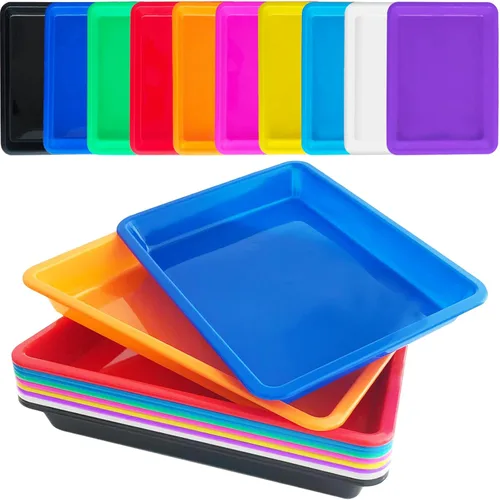 Miniatura 9 de Paquete de 10 bandejas de plástico para arte: bandejas sensoriales de 8 colores para manualidades y proyectos de bricolaje para niños