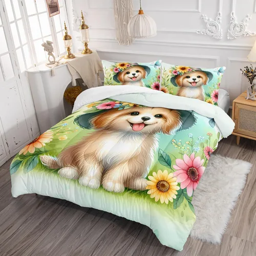 Miniatura 11 de Suncloris Lindo edredón de varios perros para niños, juego de ropa de cama Kawaii de dibujos animados para niños y niñas, juego de edredón temático