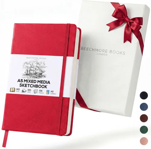 Miniatura 20 de Beechmore Books Cuaderno de bocetos A4 – Libro de bocetos de gran formato de 8.5x11 con tapa dura encuadernado en cuero vegano premium con 156