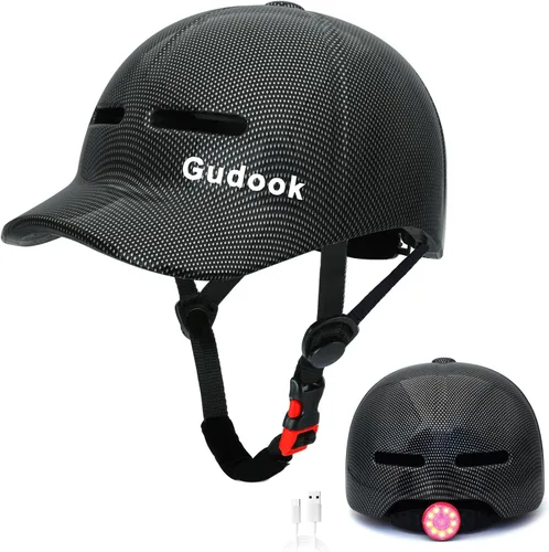Casco de Bicicleta para Adultos - Cascos de Bicicleta para Hombres y Mujeres - con Luces Traseras LED - Casco Ajustable Estilo Gorra de Béisbol para